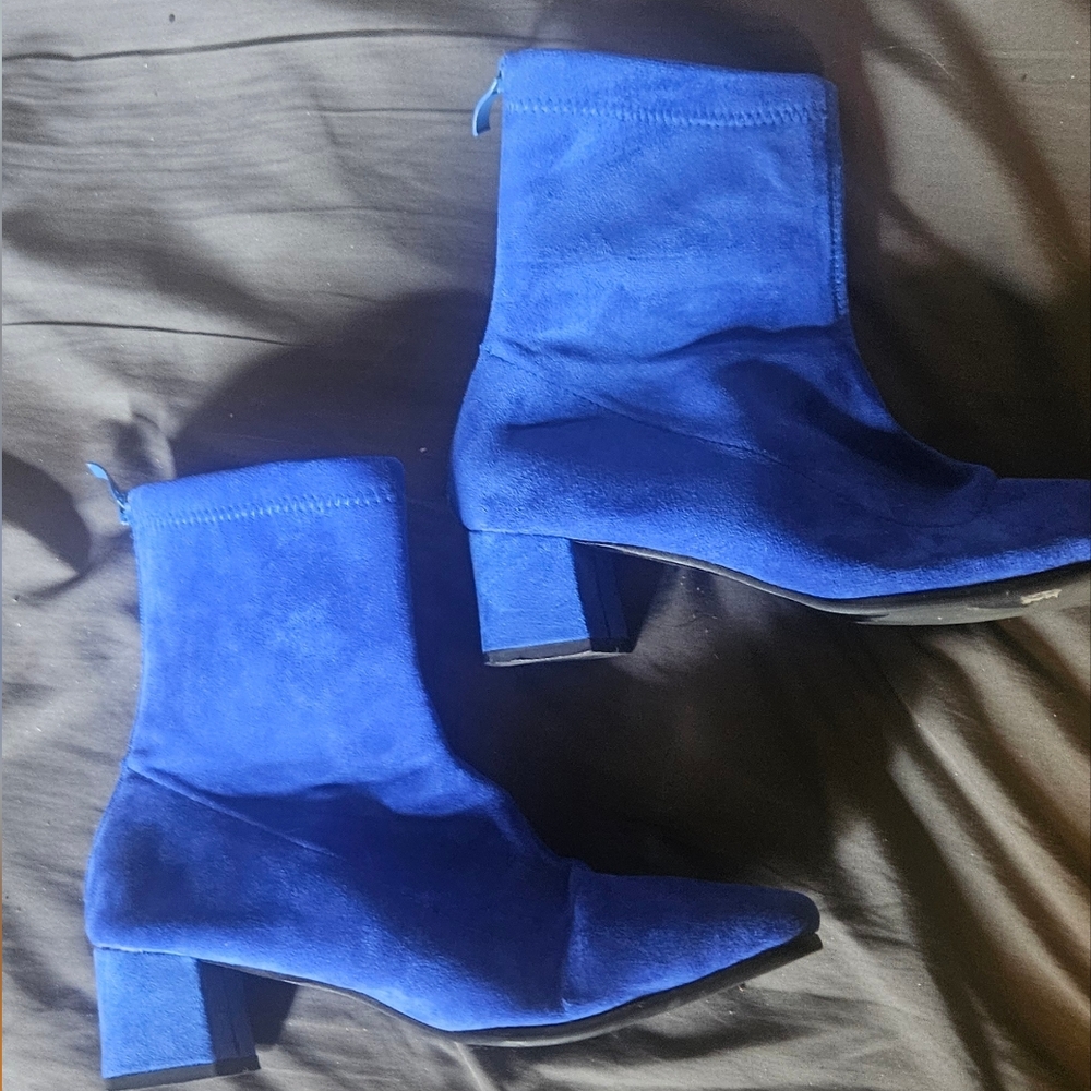 Blue Suede Ankle Boots